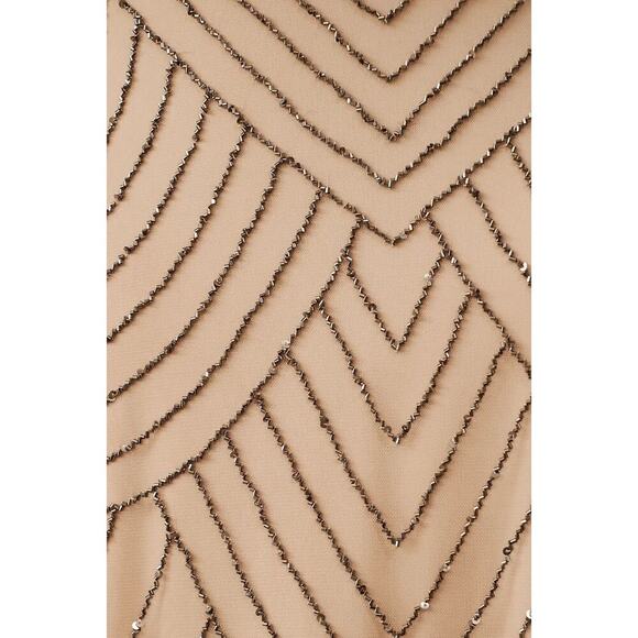 Adrianna Papell Beaded Halter Neck Blouson Maxi Dress Nude Size 8 - Picture 3 of 7